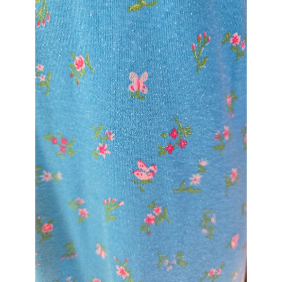 Vintage 90s Moon Dance Blue Floral Butterfly Henley Nightgown Maxi Dress M Soft - Picture 6 of 13